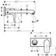 Hansgrohe Einhebel-Waschtischmischer für Wandmontage, technische Zeichnung mit Maßen und Details zu Auslauf und Montagevorrichtung.